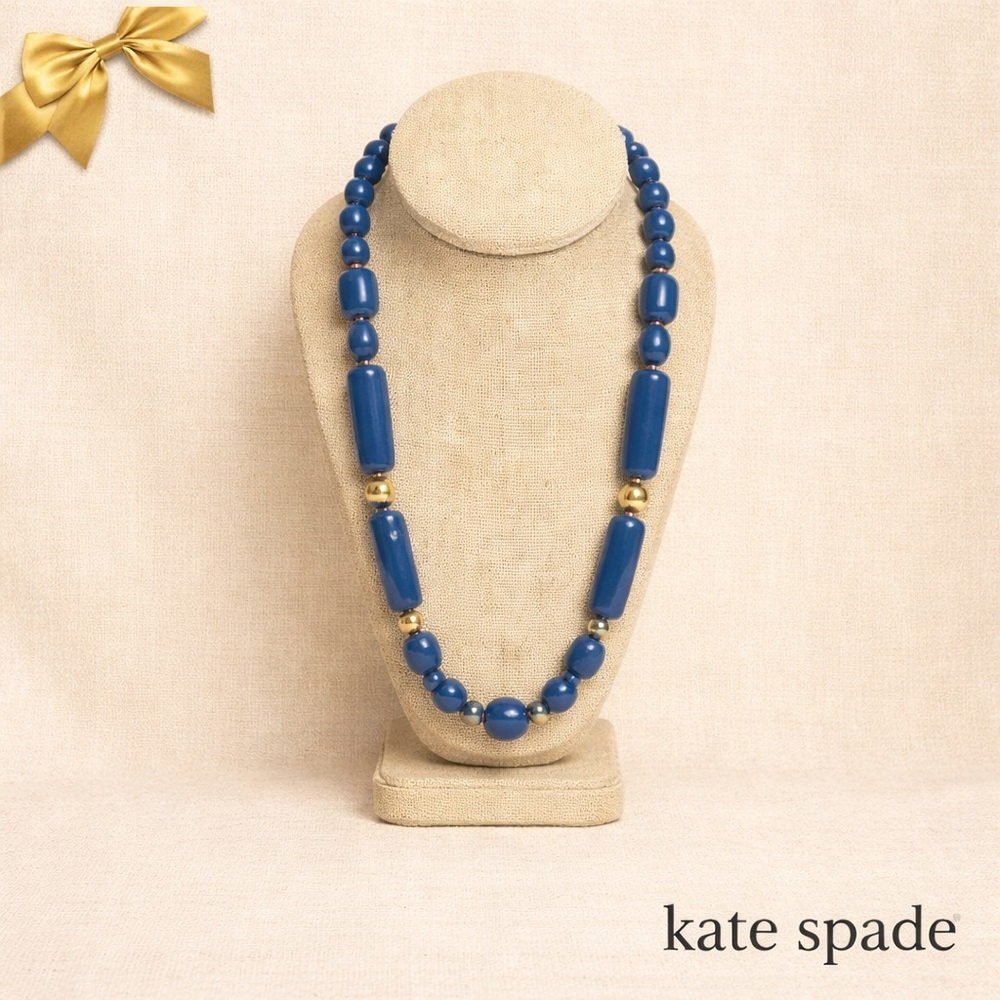 Vintage Kate Spade Blue Chunky Lucite Necklace 28”
